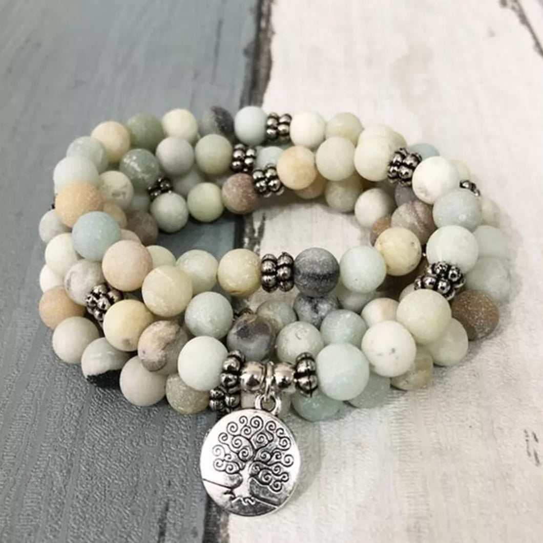 Matte Amazonite Tree Of Life Full Mala