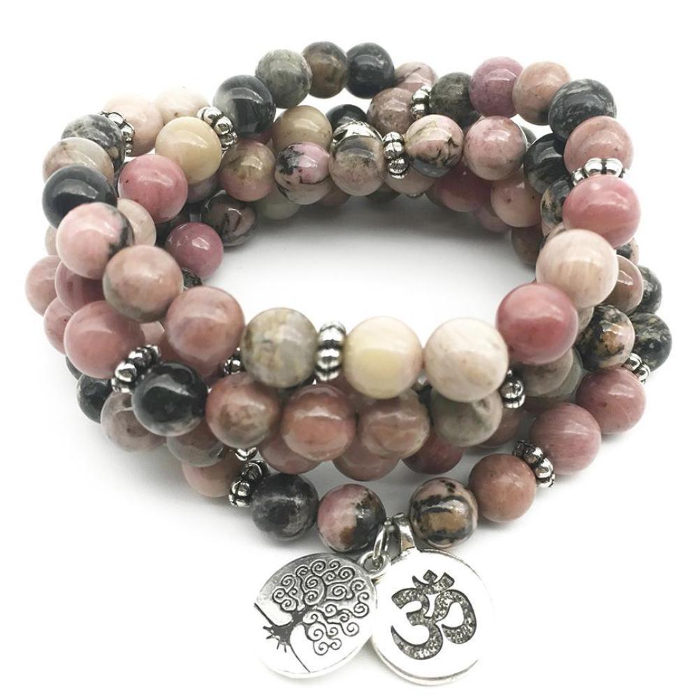 Black Vein Rhodonite Tree Of Life Full Mala