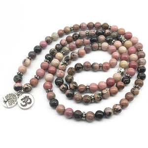 Black Vein Rhodonite Tree Of Life Full Mala